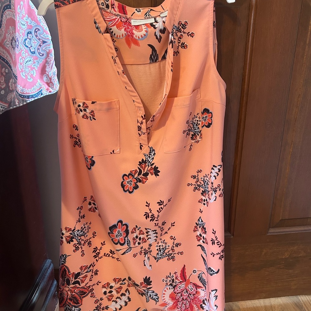 New York & Company Peach and Black Floral Dress